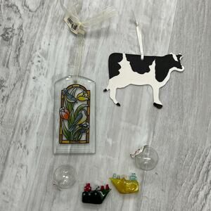 Vintage Bundle Of Sun Catcher Hanging Ornament Decorations Cow Birds Ships